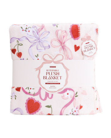 Bow In Love Reversible Plush Blanket | TJ Maxx
