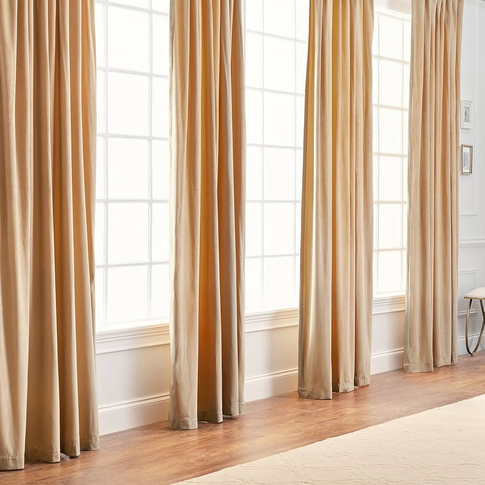 Chanasya Golden Yellow Velvet Curtains Panel Set 2 -Piece - Classy Partial Blackout Curtains Room... | Amazon (US)
