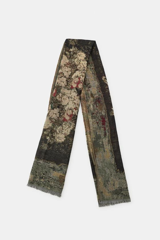 Zara - Tapestry Print Jacquard Scarf - Black - M - Woman | Zara US