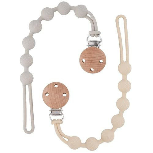Dummy Clip for Baby Boys and Girls, One Piece Pacifier Clips, Wooden Soother Clips Design, Fits Most Pacifiers and Teething Toys, 2 Pack(Cream+Light Grey) | Amazon (UK)