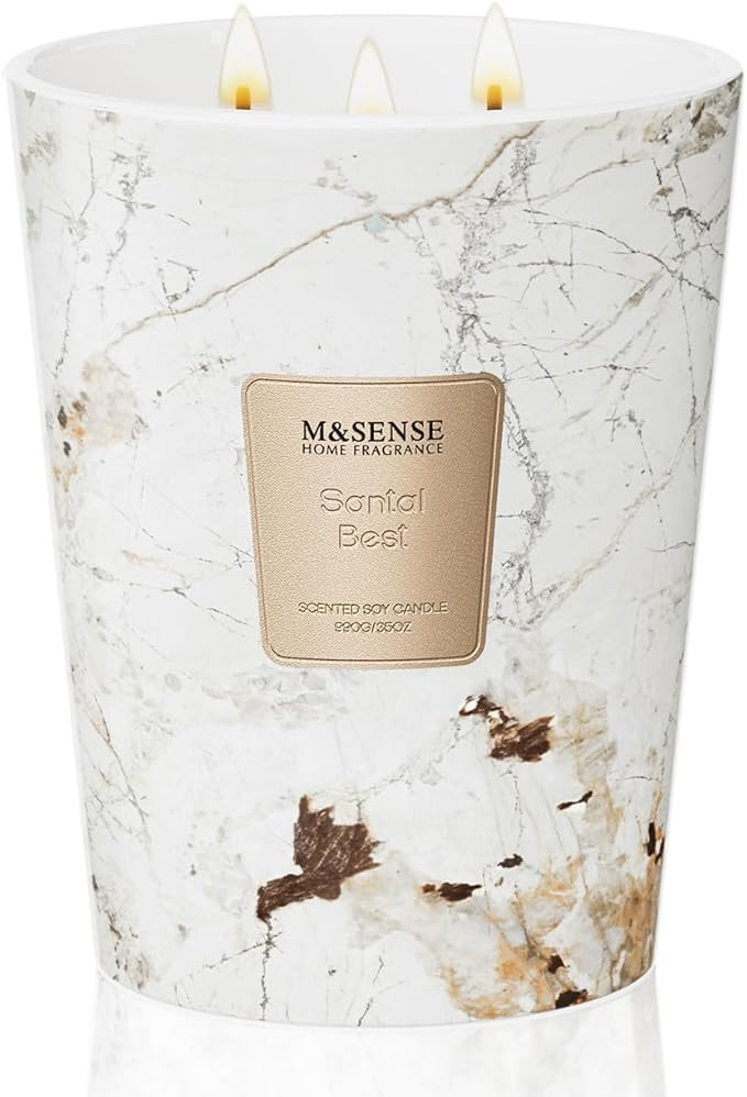 M&SENSE Santal Scented Candles for Home, 3-Wick Highly Scented Jar Candles, Extra Large Candle 35... | Amazon (US)
