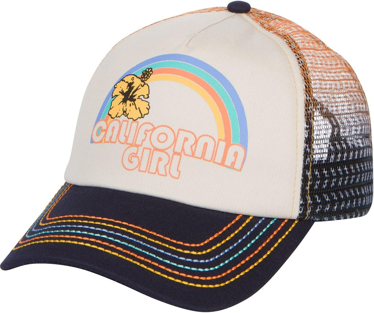 California Girl Trucker Snapback Hat - Vintage Cream with Rainbow Stitching | Amazon (US)