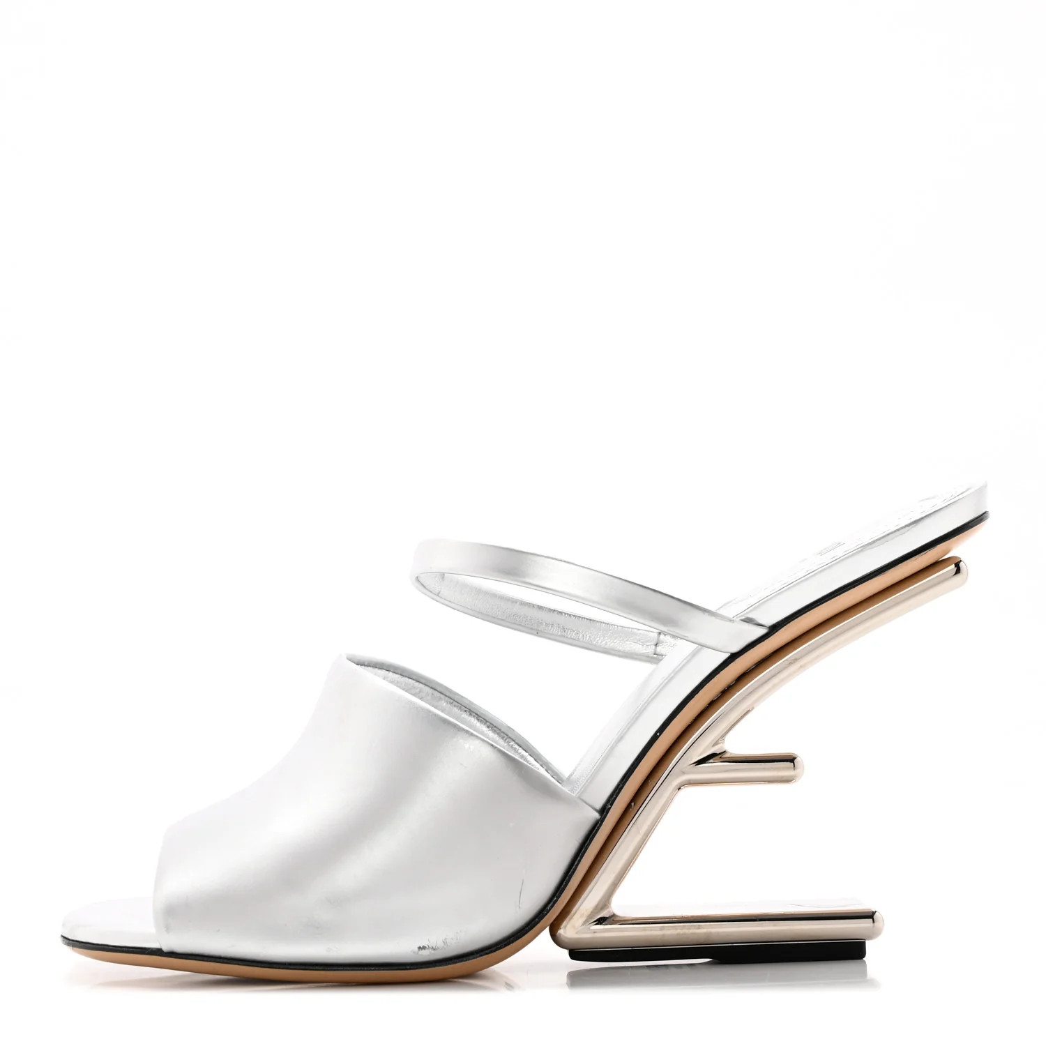 Metallic Calfskin Fendi First 95mm Slide Sandals 38 Argento | FASHIONPHILE (US)