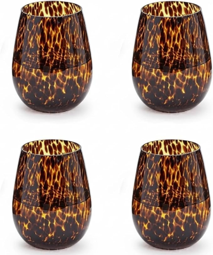 Honeydak Set of 4 Tortoise Leopard Drinking Glasses Brown Cheetah Cup 16 oz | Amazon (US)