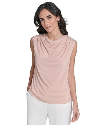 Women's Sleeveless Mesh Drape-Neck Top | Macy's