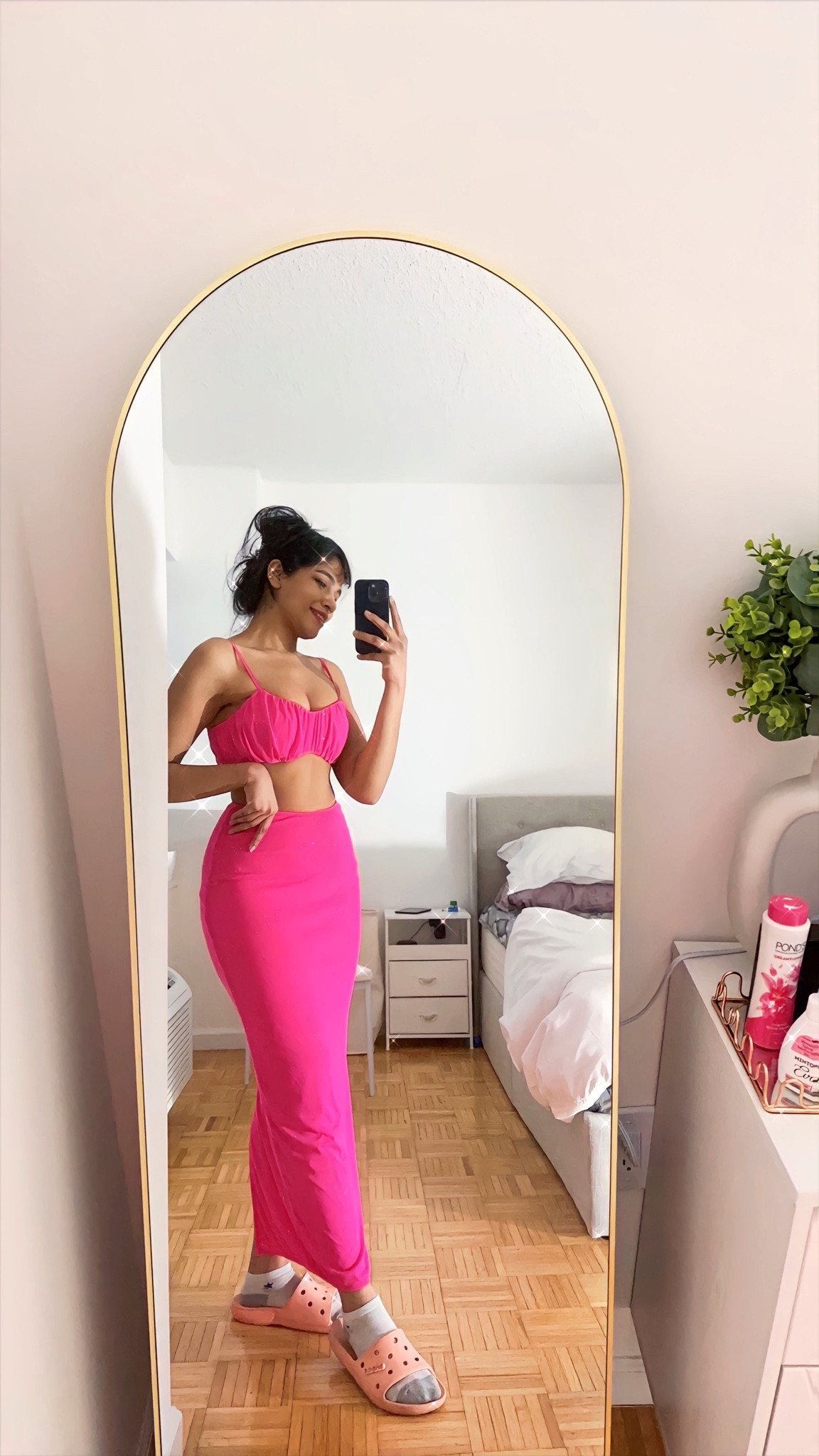 Welcome to my Valentine’s look book series 💗

✨ OBSESSED with this look featuring a hot pink co-ord skirt and crop top set, that really accentuates your curves.

Also in love with this new gold rimmed mirror for my home decor!  It's the perfect statement piece to instantly elevate any room – living room, bedroom, entryway, you name it!  #LTKliving #homedecorinspo #mirrordesign #goldaccents #interiordesign #apartmenttherapy #glamhome #makeovermonday #shopmystyle #likettoknowit #ltkdiscover #affordabledecor #homedetails #styleinspo #onlineshopping #treatyourself #ltkmirror #ltkbeauty #ltkfashion

#LTKhome #LTKfindsunder100 #LTKMostLoved
