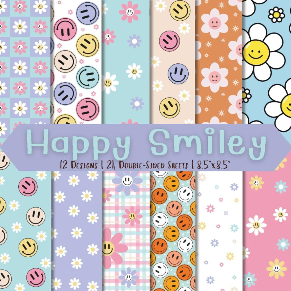 Happy Smiley Face Scrapbook Paper Craft Pad: 12 Cute Groovy Designs, 24 Double-Sided Sheets Print... | Amazon (US)