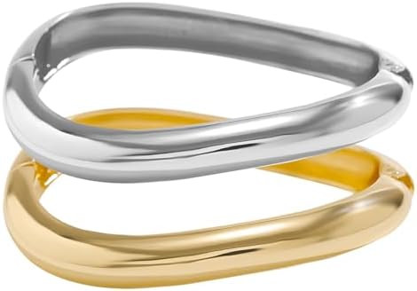 Gold Bangle Bracelets for Women Silver Plated Wide Wire Chunky Cuff Bracelets Trendy Hinged Cuff ... | Amazon (US)