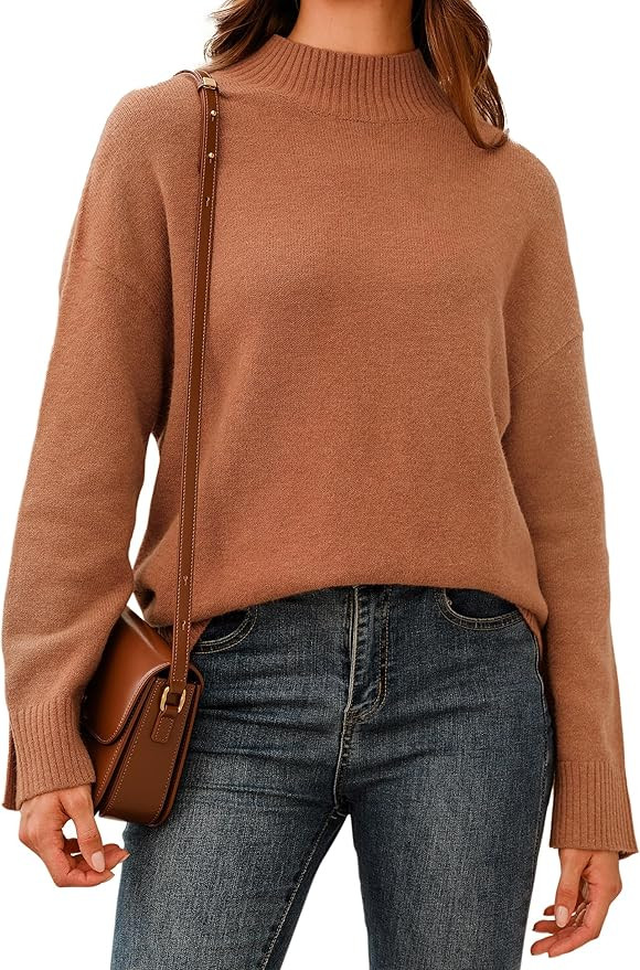 Arach&Cloz Women's Wool Blend Soft Mock Neck Casual Oversized Fall Sweater | Amazon (US)