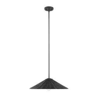20 in. 1-Light Matte Black Shaded Pendant Light with Natural Rattan Shade | The Home Depot