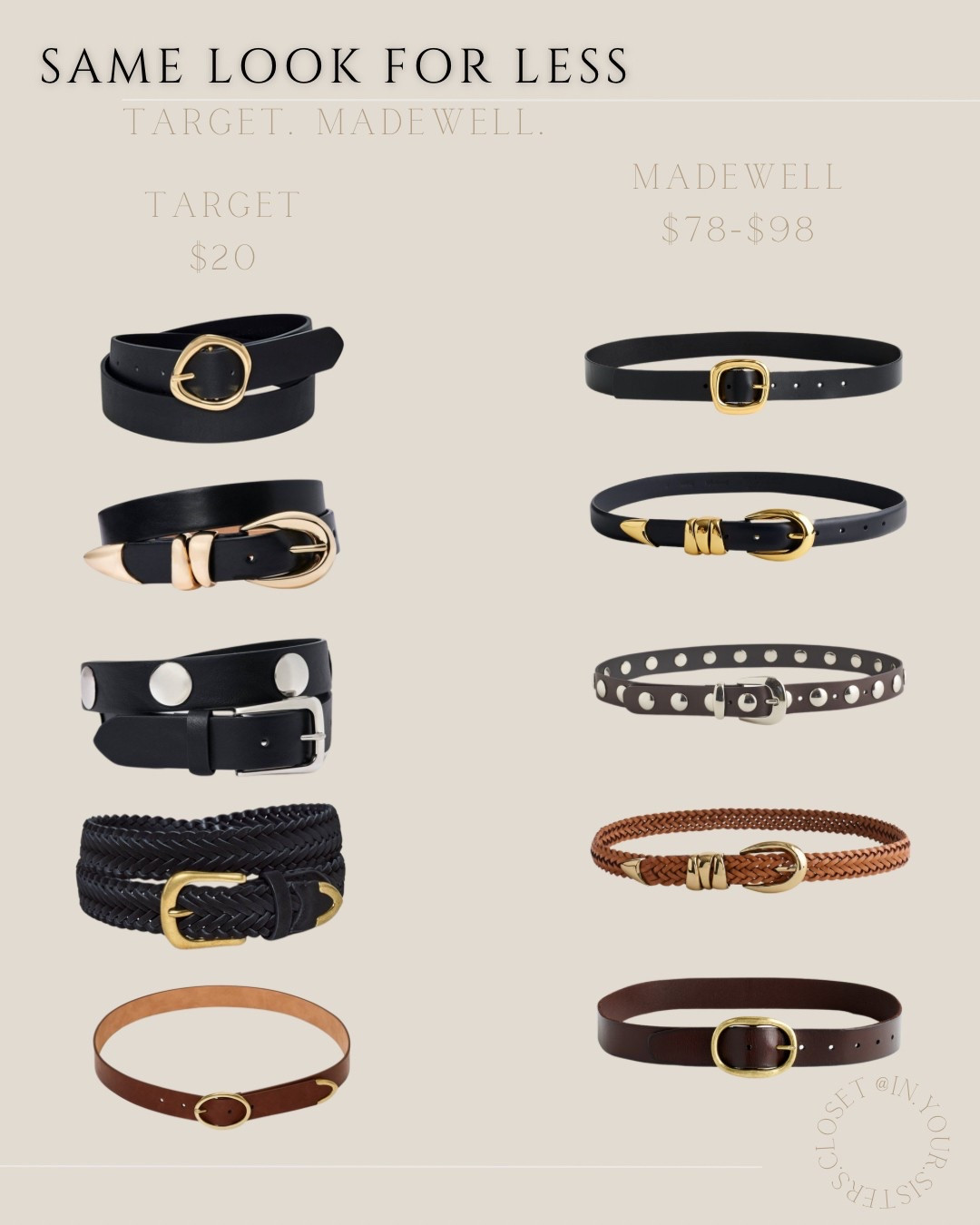 Same look for less with Target and Madewell belts! 

#LTKFindsUnder50 #LTKFindsUnder100 #LTKxMadewell