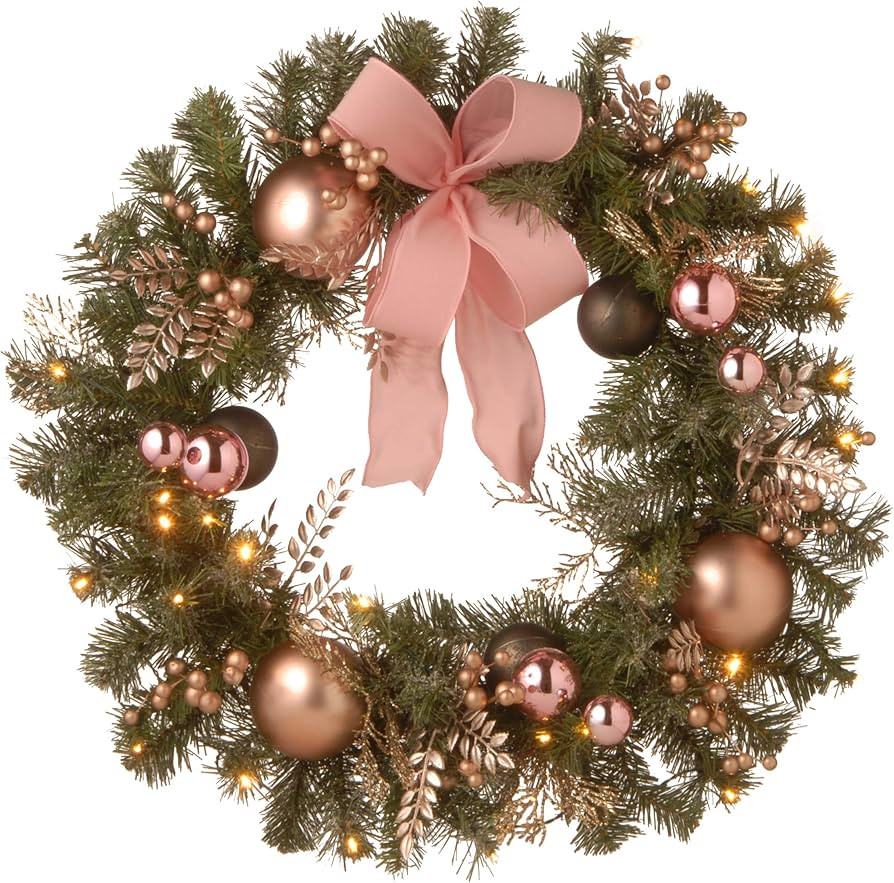 National Tree Company Pre-Lit Artificial Christmas Wreath, Green, Bristle Berry Pine, White Light... | Amazon (US)