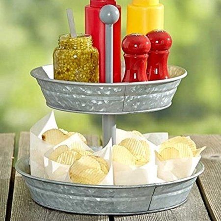Vintage Galvanized 2 Serving Tray. 11-7/8"" dia. x 12-1/4""H (Two Tiers), Set out all your homemade  | Walmart (US)