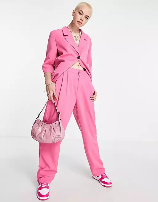 Noisy May tailored dad pants in bright pink | ASOS (Global)