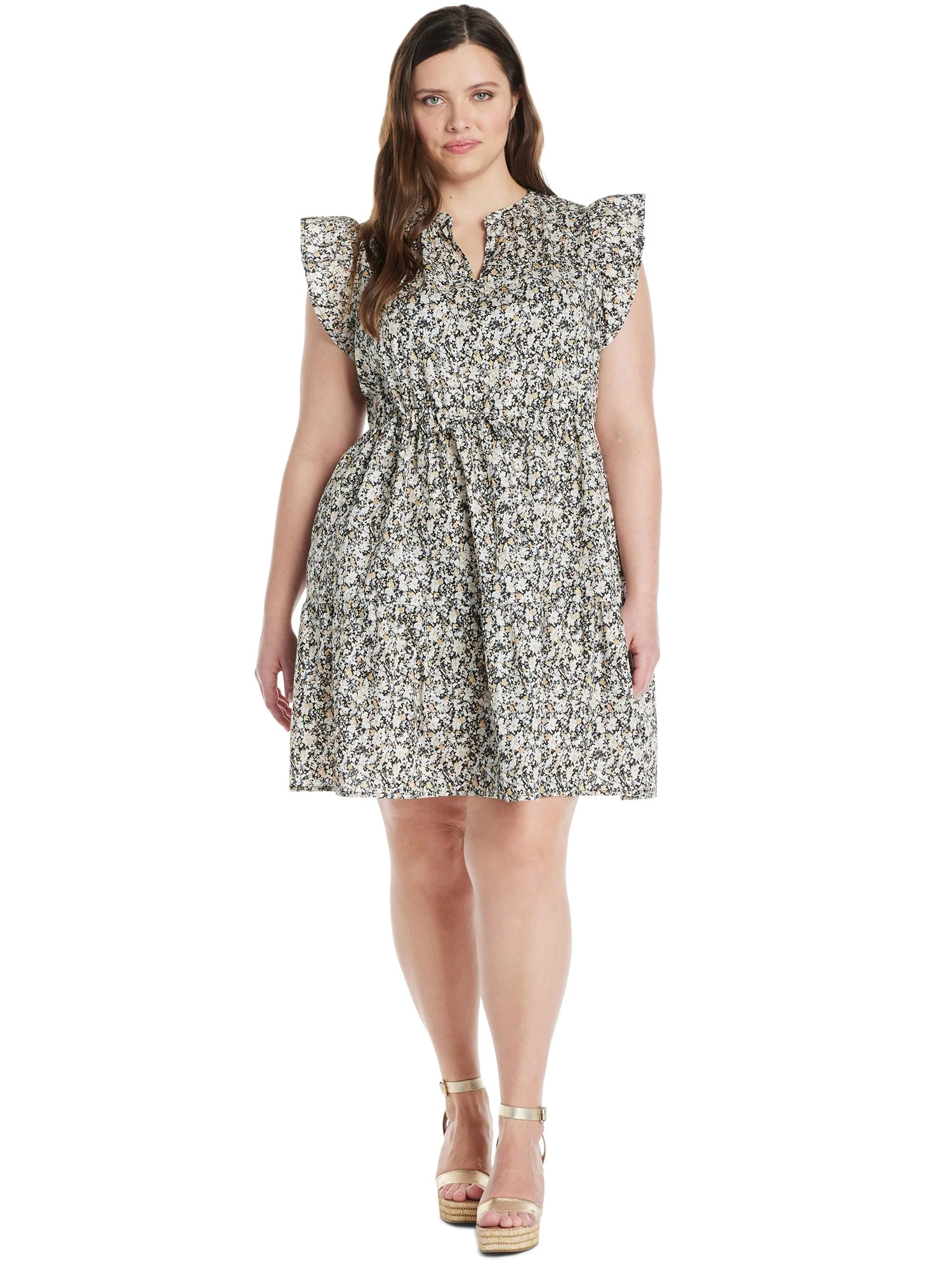 Time and Tru Women's Mini Dress with Flutter Sleeves, Sizes XS-4X - Walmart.com | Walmart (US)