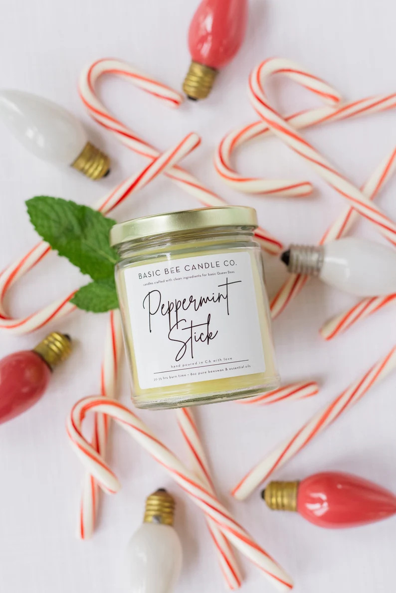 Peppermint Stick Beeswax Candle | Etsy (US)