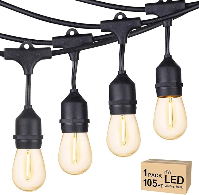 Svater Outdoor String Lights Led 105FT, Commercial Grade Patio Light with 1W Dimmable S14 Shatter... | Amazon (US)