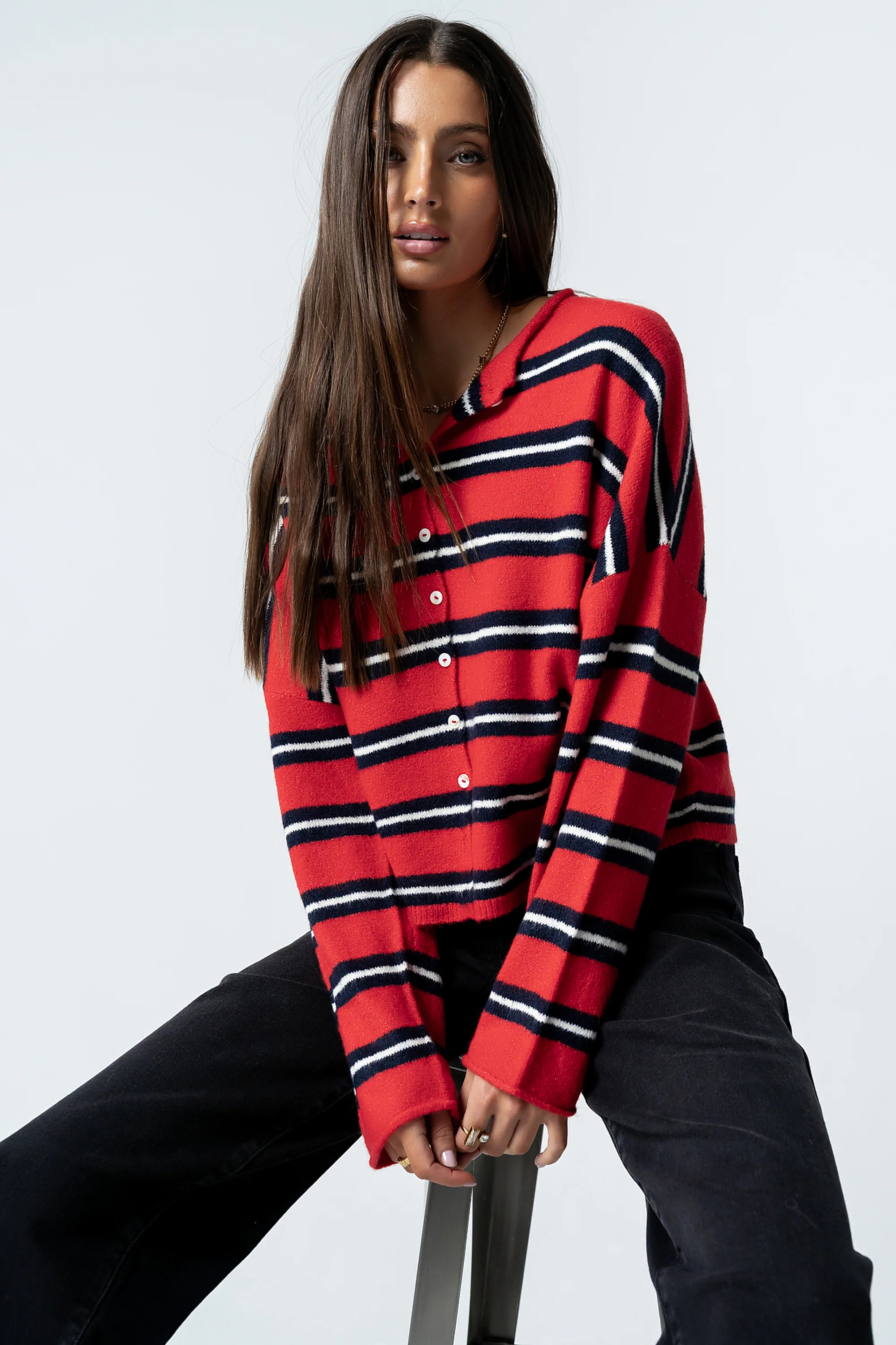 Mariah Striped Cardigan in Red | Böhme US