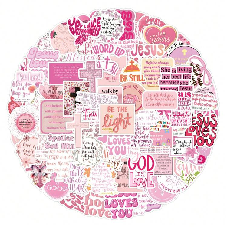 110PCS Pink Stickers Bible Stickers Bible Verse Stickers Christian Stickers Pink Bible Gifts Bible Merch Faith Stickers Vinyl Waterproof Stickers For Laptop,Bumper,Skateboard,Water Bottles,Computer,Phone,Luggage | SHEIN