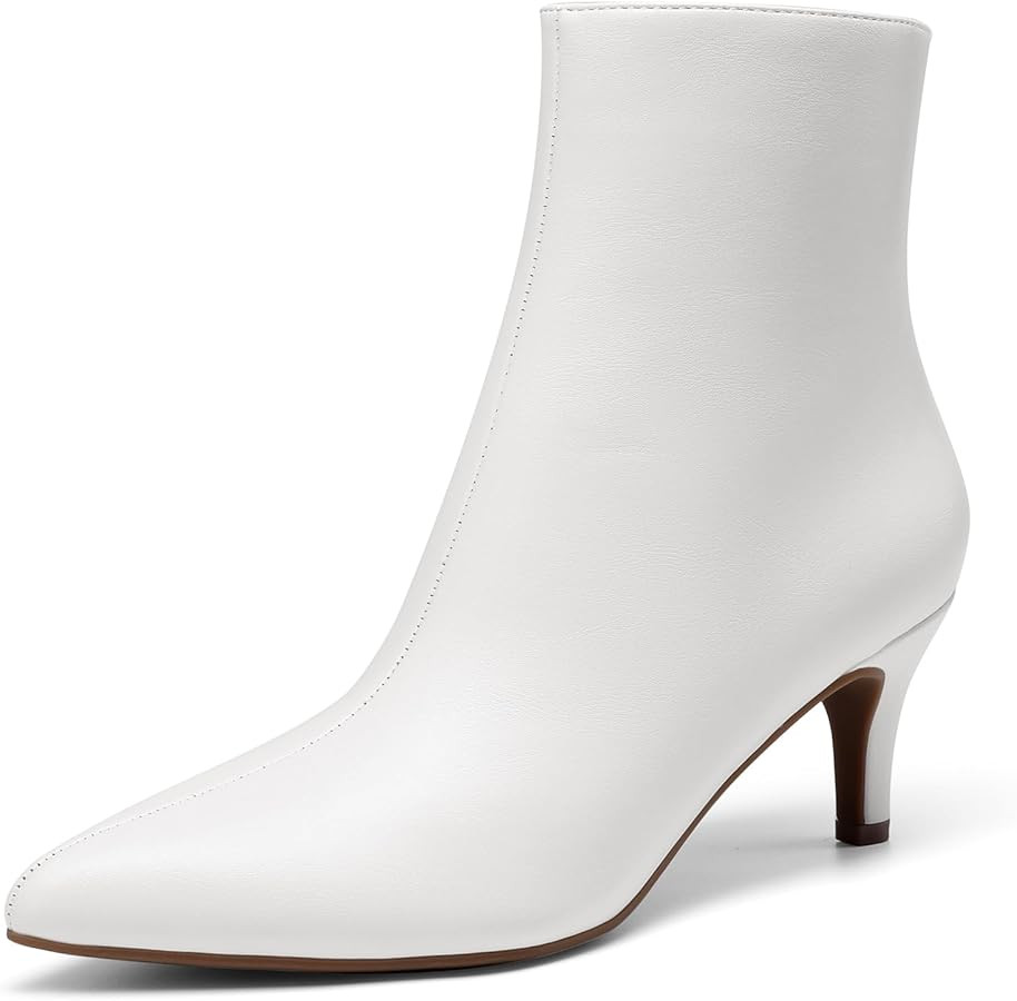 DREAM PAIRS Women's Kitten Heel Ankle Boots Pointed Toe Side Zipper Fall Leather Ankle Booties fo... | Amazon (US)