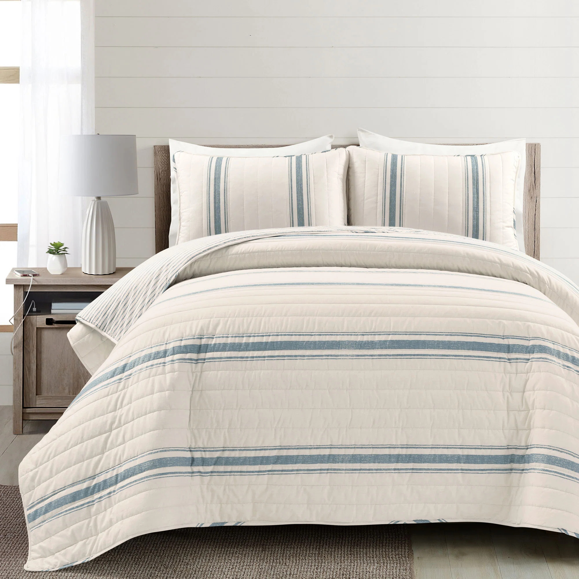 Gilroy Farmhouse / Country Cotton Striped Quilt Set | Wayfair North America