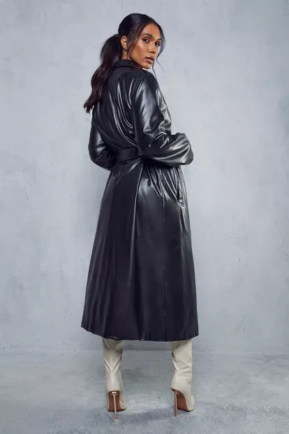 Leather Look Longline Trench Coat | Boohoo.com (UK & IE)