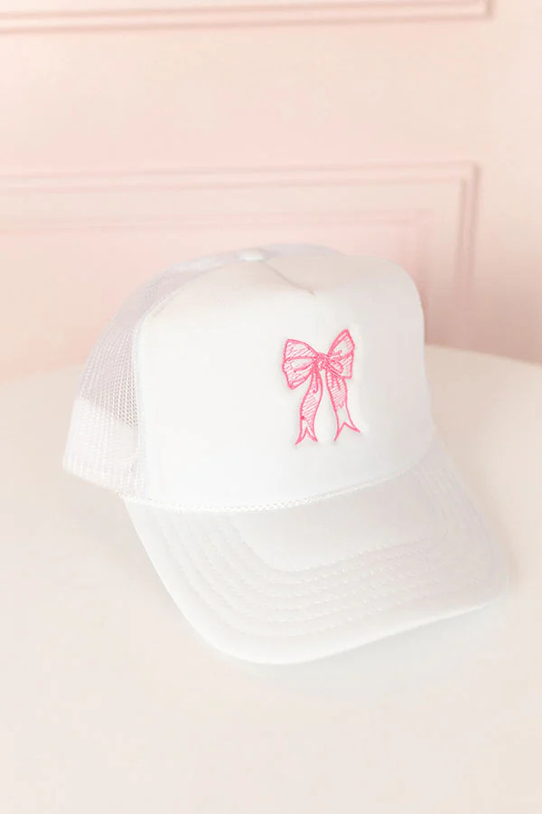 Coquette Crush Embroidered Trucker Hat In White | Impressions Online Boutique