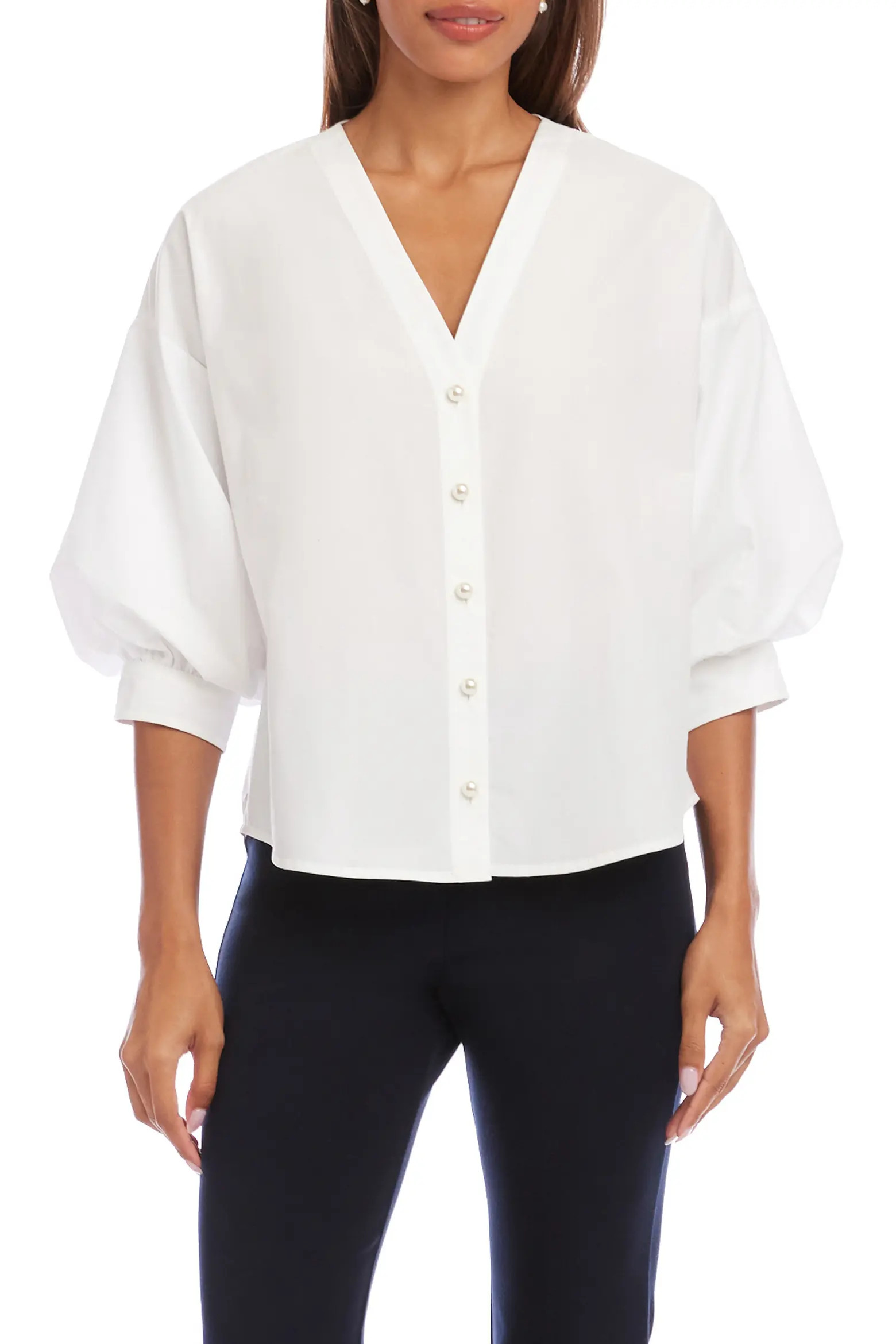 Karen Kane Lantern Sleeve Cotton Button-Up Shirt (Women) | Nordstrom | Nordstrom