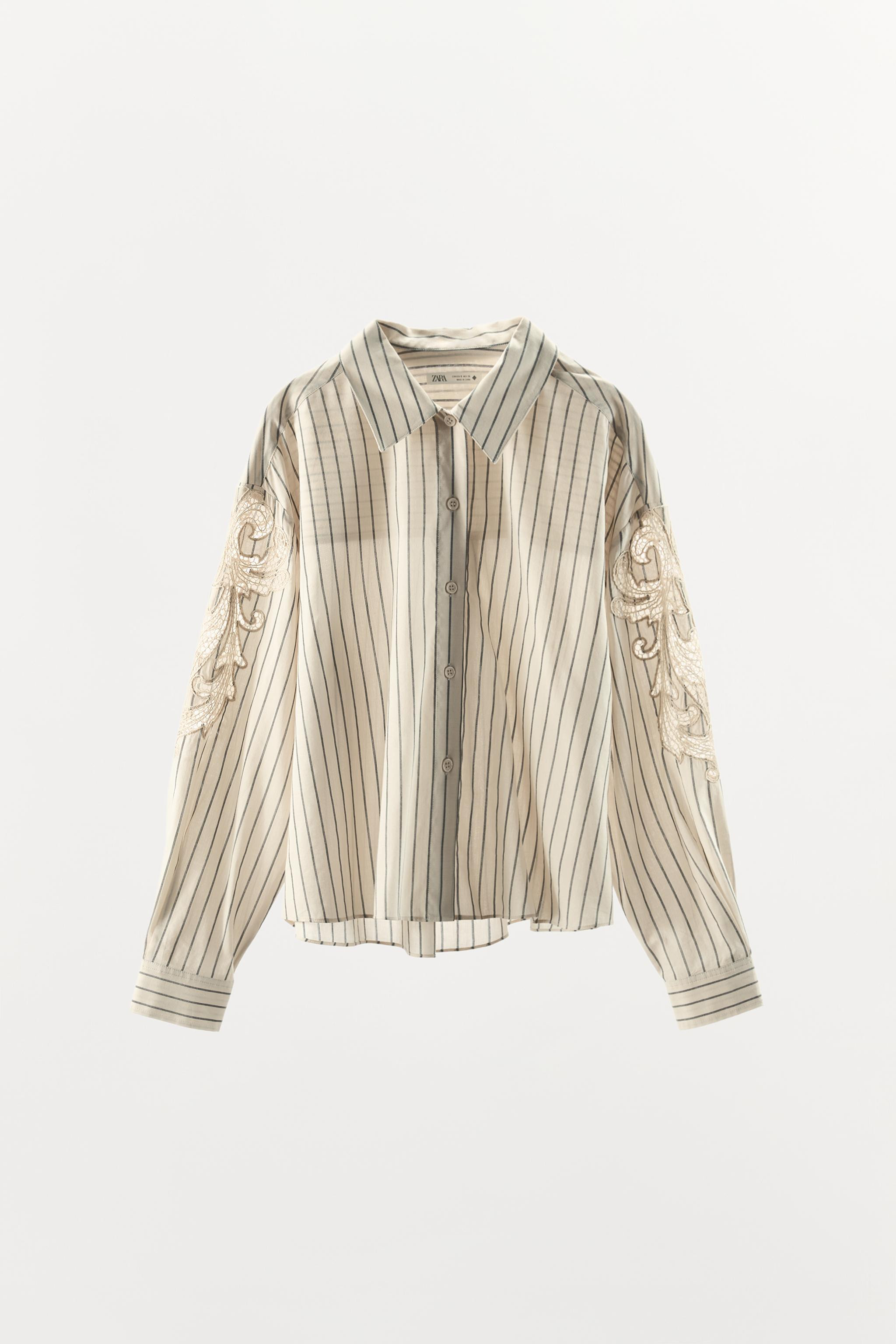 EMBROIDERED LACE STRIPED SHIRT | Zara US