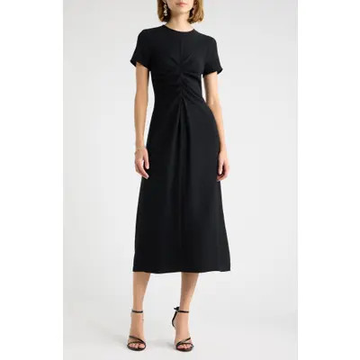 Chelsea28 Ruched Front Midi Dress in Black at Nordstrom, Size Xx-Small | Nordstrom