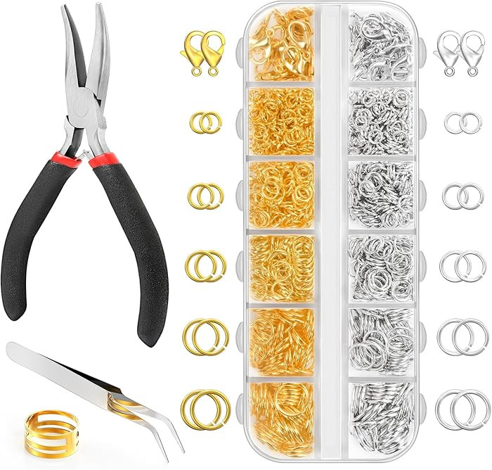 1200 Pcs Jump Rings for Jewelry Making Supplies, Necklace Repair Kit with Plier, Tweezer, Lobster... | Amazon (US)