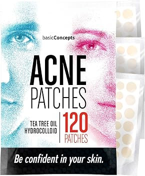 BASIC CONCEPTS Pimple Patches for Face (120 Pack), Hydrocolloid Patch with Tea Tree Oil - Pimple ... | Amazon (US)