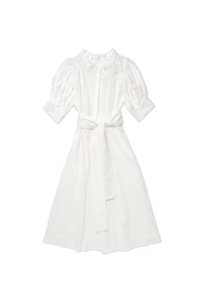 Puff Sleeve Day Gown - MIDI - White Embroidery | Shop BURU