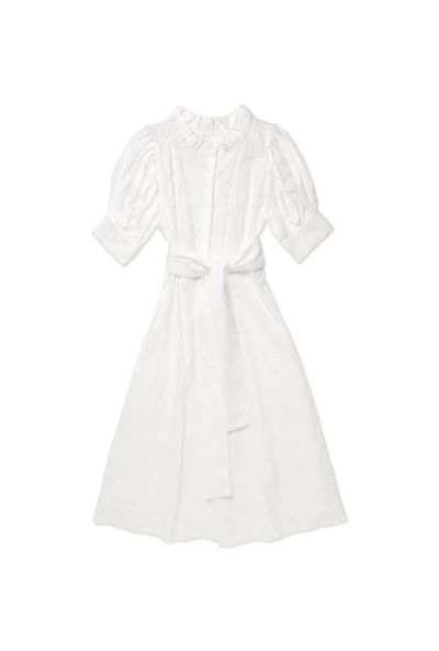 Puff Sleeve Day Gown - MIDI - White Embroidery | Shop BURU