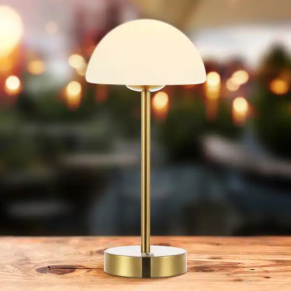 Carson 12.5" Modern Minimalist Iron Wireless Rechargeable Integrated LED Table Lamp, Nickel/White... | Bed Bath & Beyond