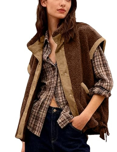 Womens Sherpa Vests Fuzzy Oversized Mock Neck Vest Button Down Winter Warm Clothes | Amazon (US)
