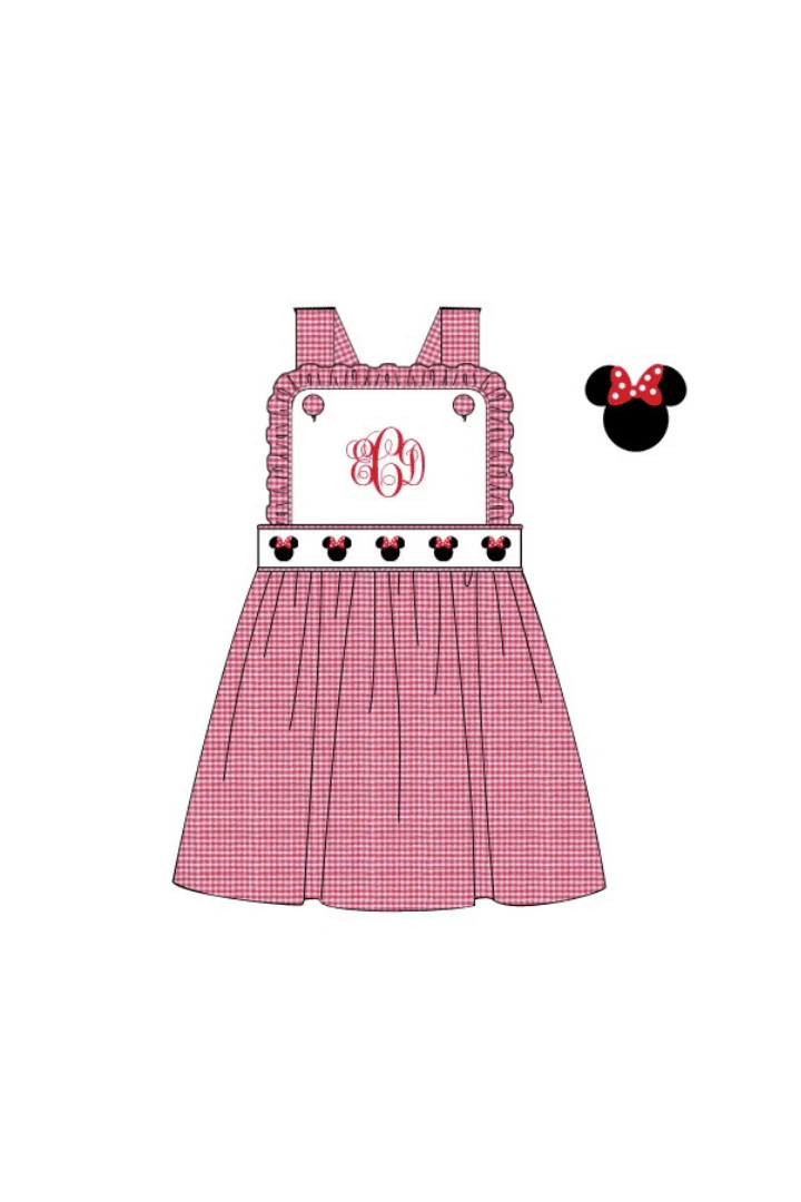 Pre-Order Embroidered Mouse Red Gingham Sun Dress | The Smocked Flamingo