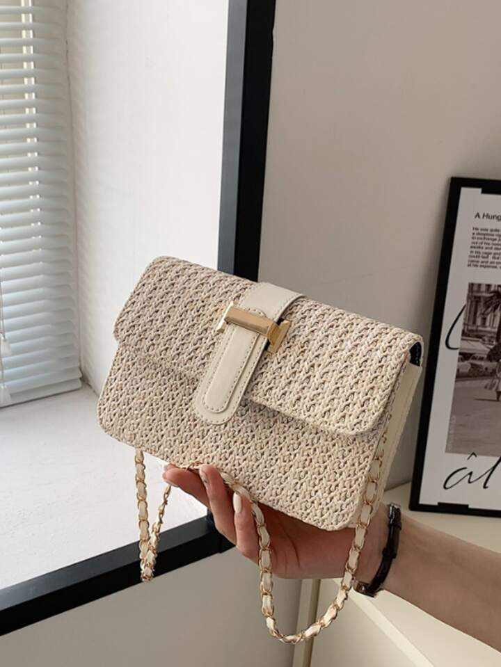 Lightweight,Portable,Classic,Casual Woven Crossbody Square Bag With Chain Strap, Suitable For Vac... | SHEIN