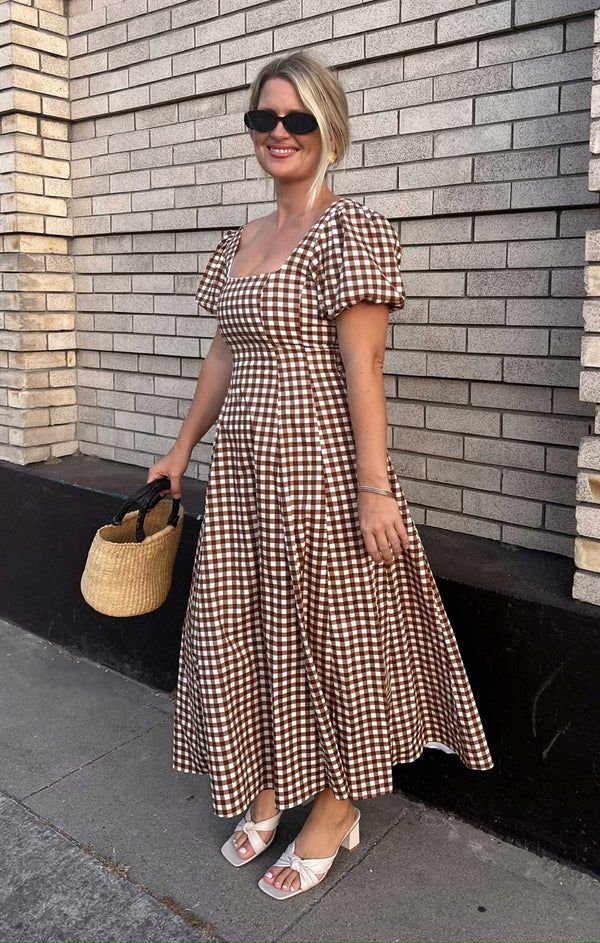 Mia Midi Dress ~ Brown Gingham | Show Me Your Mumu