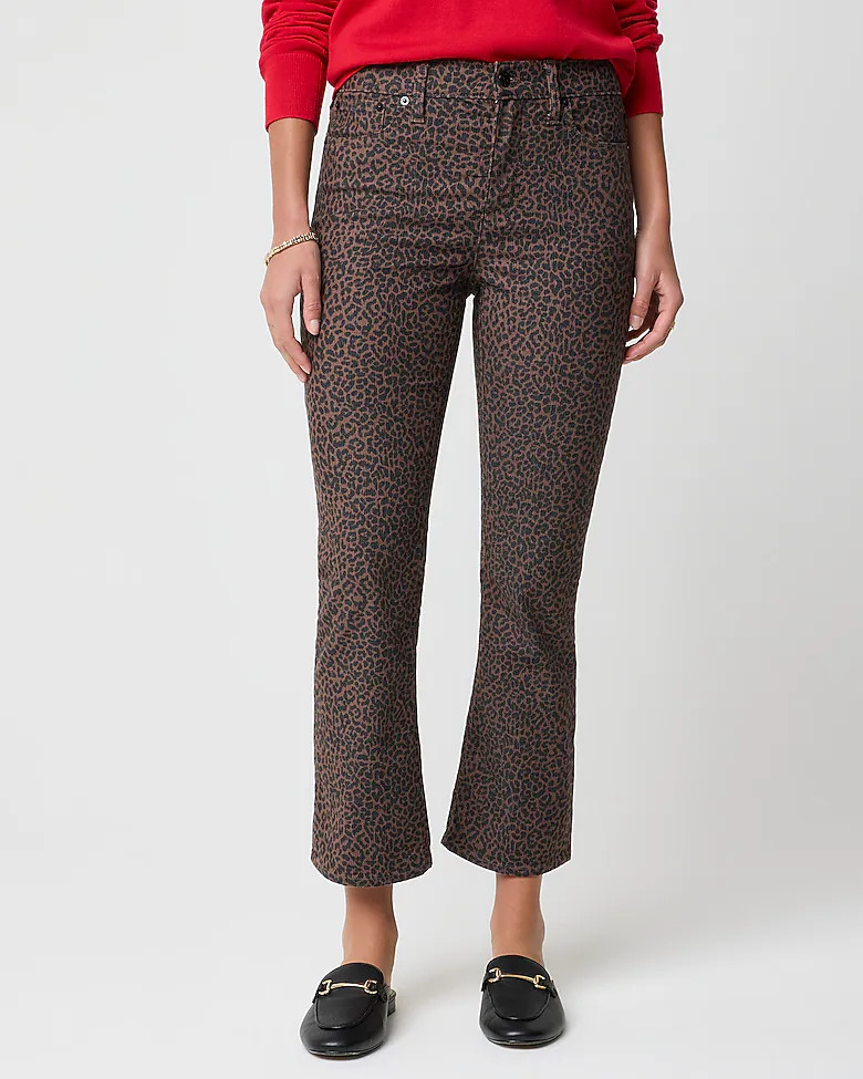 Leopard mid-rise flare crop jean in all-day stretch | J.Crew Factory