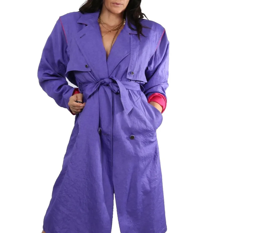 Vintage Gallery Purple Oversized Belted Trench Coat Size 4 - Etsy | Etsy (Global)
