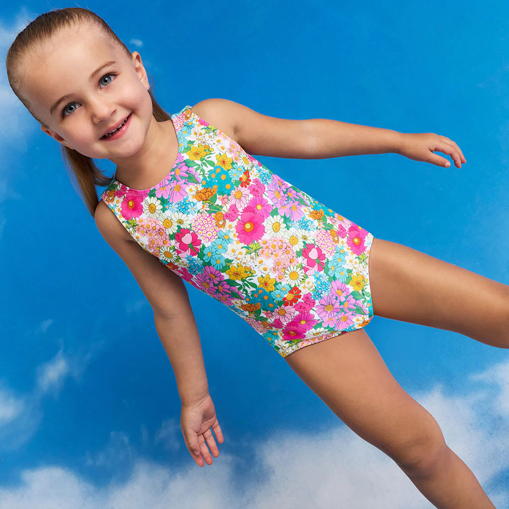 Floral Pink Girls One Piece Swimsuit | Margie | Posh Peanut