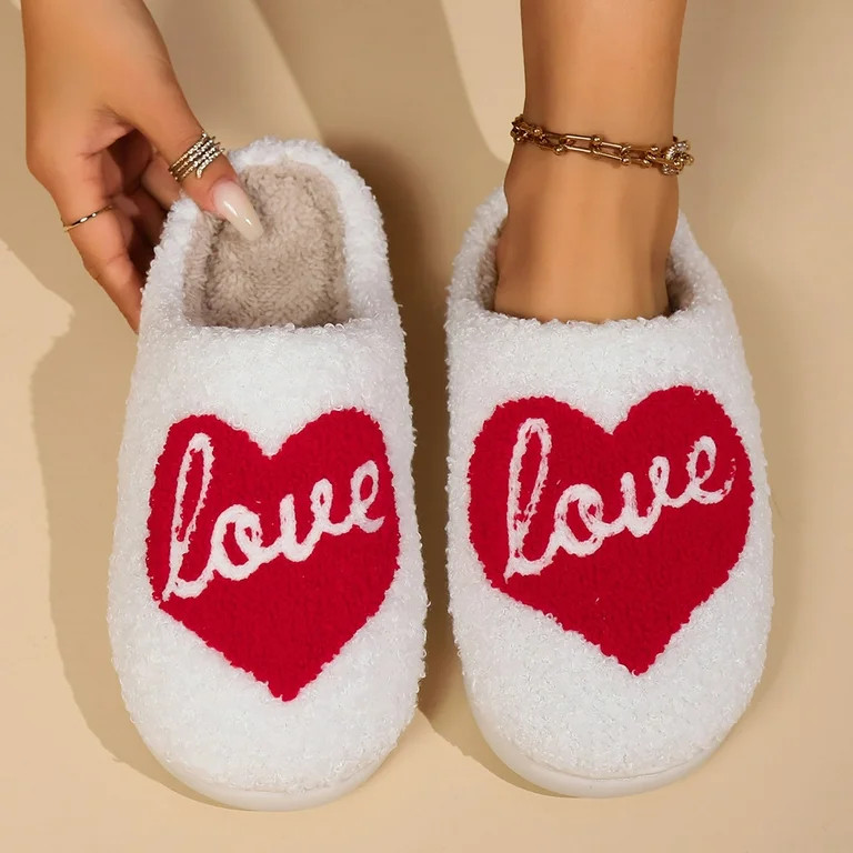 Ediodpoh Winter Valentine's Day Cotton Slippers Indoor Home Couple Plush Warm Slippers Winter Sli... | Walmart (US)