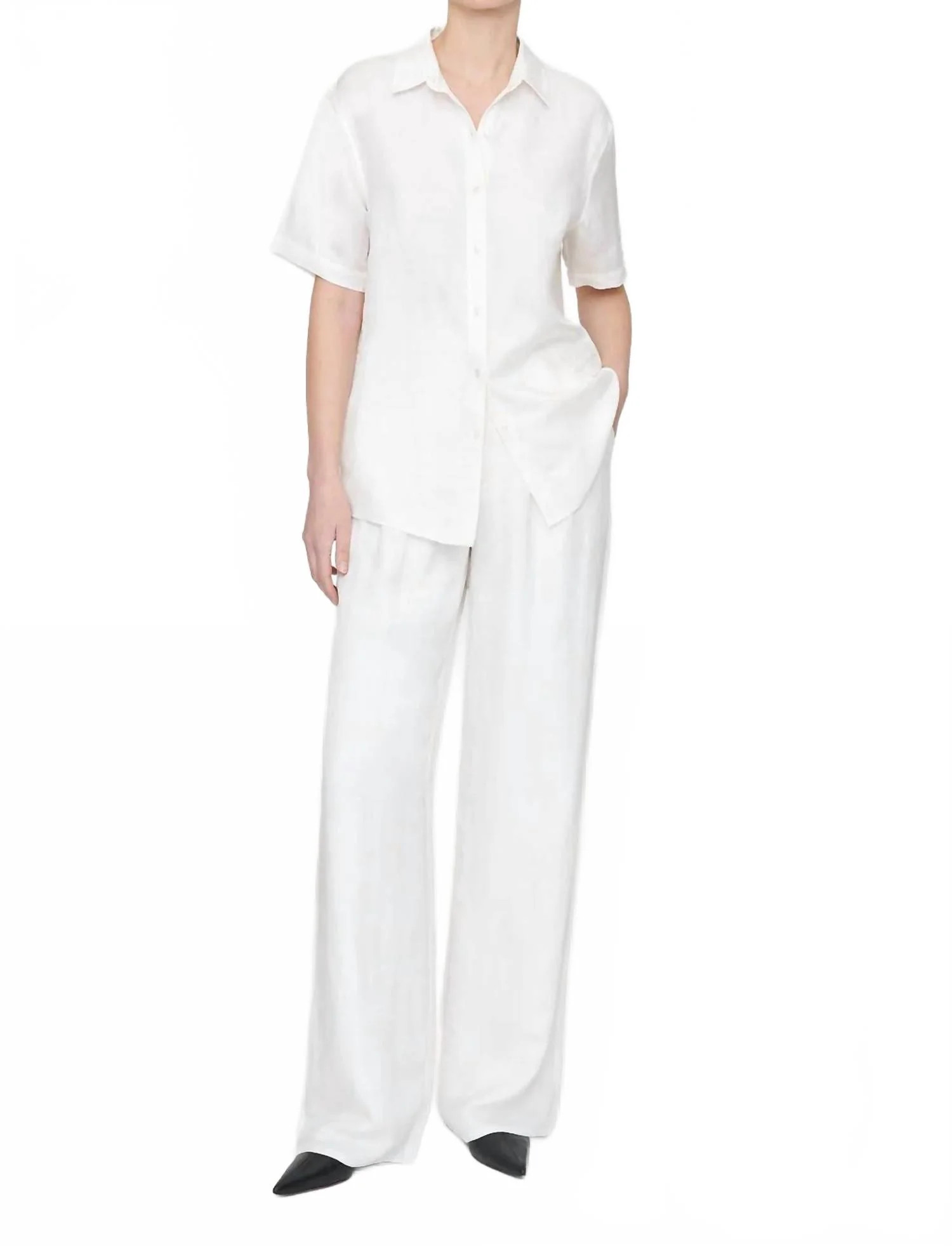 Carrie Pant In White Linen | Shop Simon