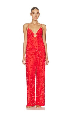 SKIMS Sheer Velvet Burnout Cami & Pant Set in Ruby Contrast from Revolve.com | Revolve Clothing (Global)