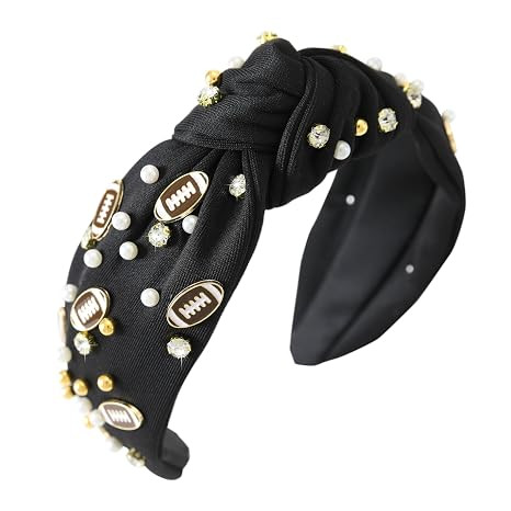 Football Knotted Headband Pearl Rhinestone Game Day Headbands for Women Top Knot Beaded Jeweled H... | Amazon (US)