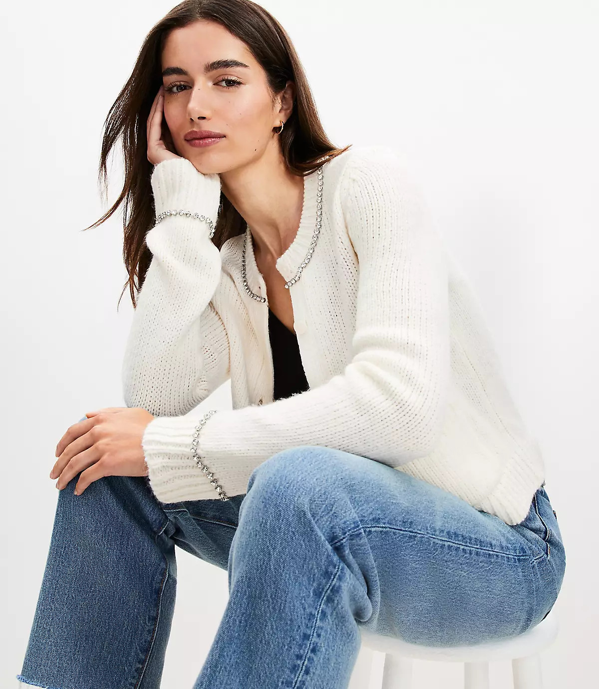 Sparkle Trim Sweater Jacket | LOFT