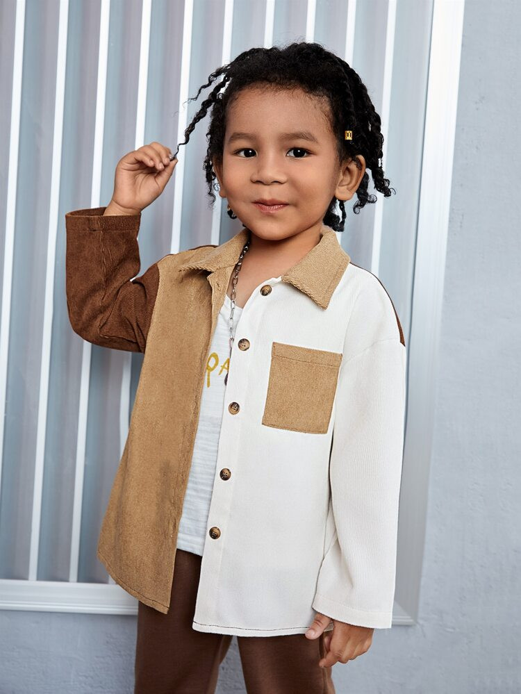 Toddler Boys Colorblock Patched Pocket Drop Shoulder Shirt Without Tee | SHEIN