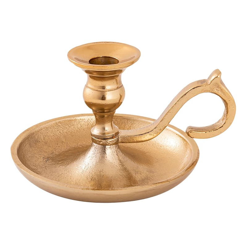 Gold Tapered Candle Holder with Handle, 3.5" | At Home