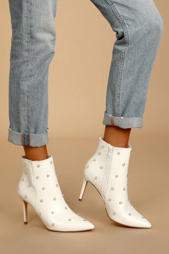 Selenah White Pearl Pointed Toe Ankle Booties | Lulus (US)